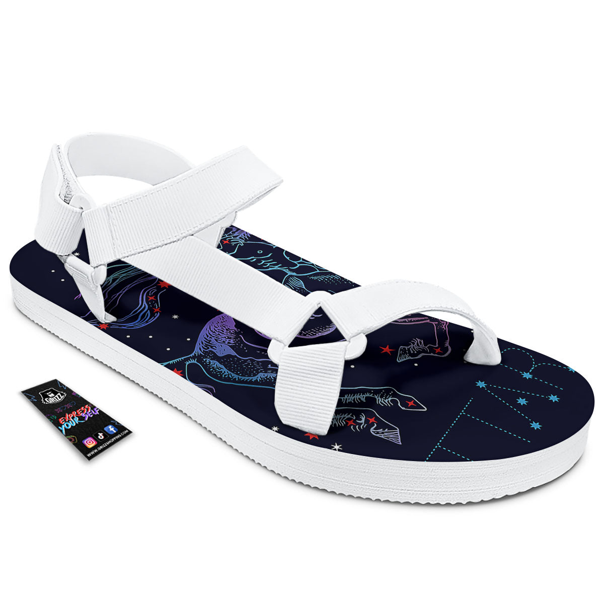 Sagittarius Constellation Sign Print White Open Toe Sandals-grizzshop