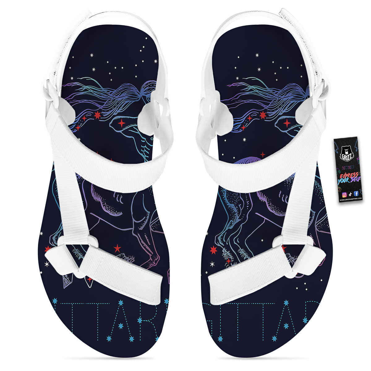 Sagittarius Constellation Sign Print White Open Toe Sandals-grizzshop
