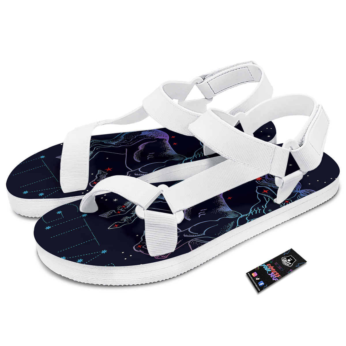 Sagittarius Constellation Sign Print White Open Toe Sandals-grizzshop