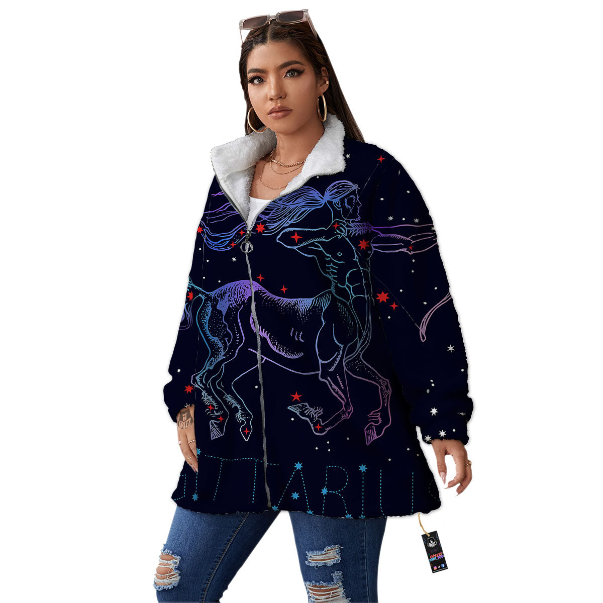 Sagittarius Constellation Sign Print Women's Sherpa Jacket-grizzshop