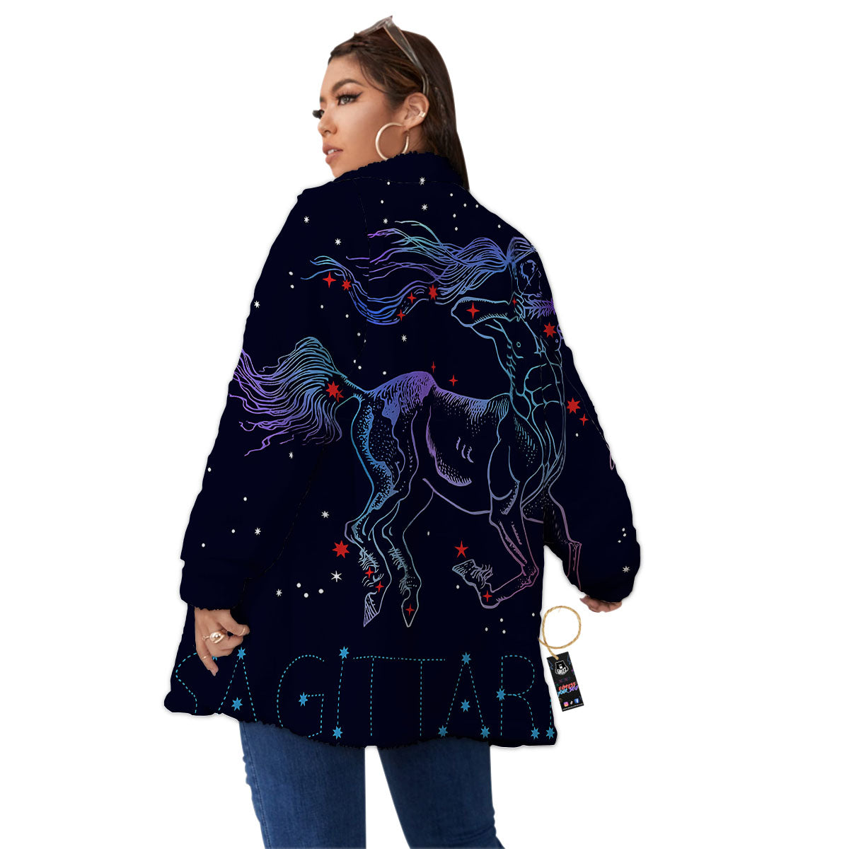 Sagittarius Constellation Sign Print Women's Sherpa Jacket-grizzshop