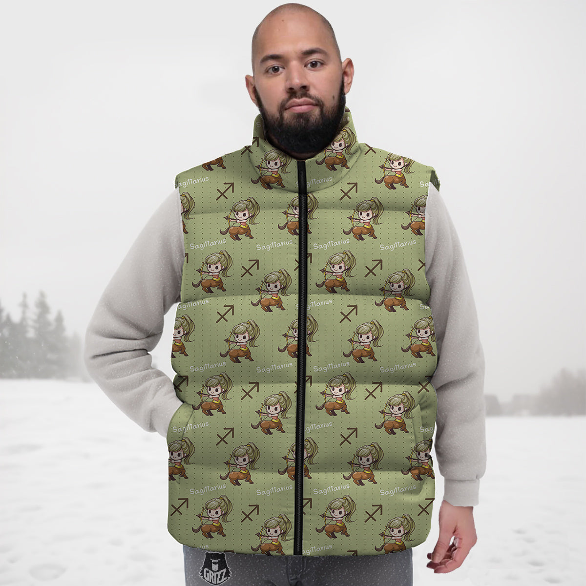 Sagittarius Cute Cartoon Print Pattern Down Vest-grizzshop