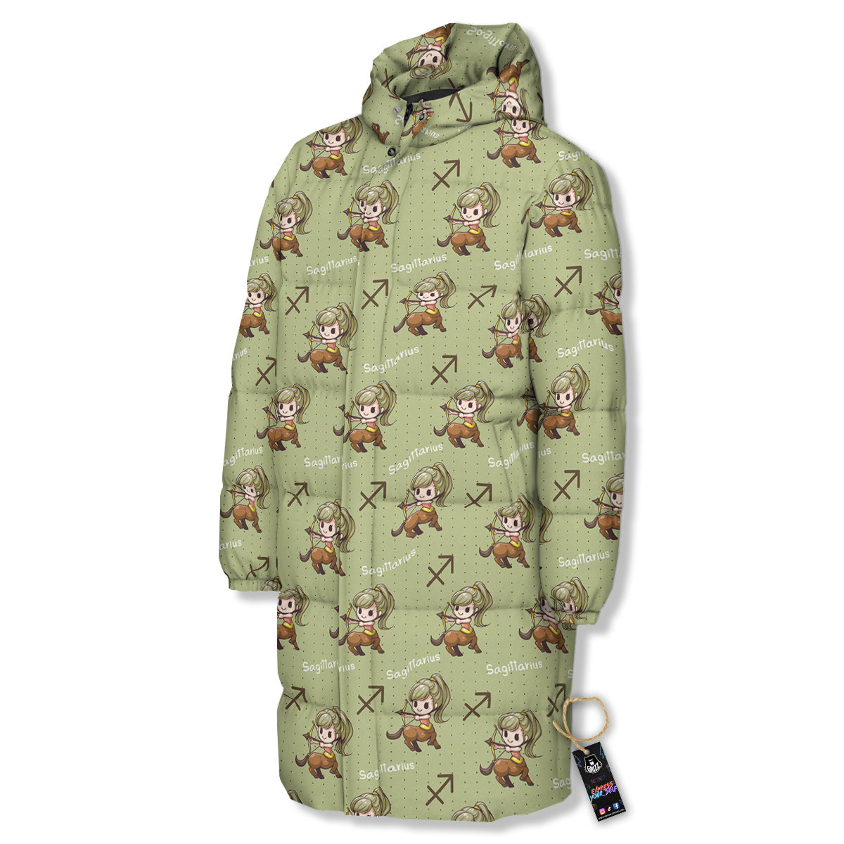 Sagittarius Cute Cartoon Print Pattern Long Down Jacket-grizzshop