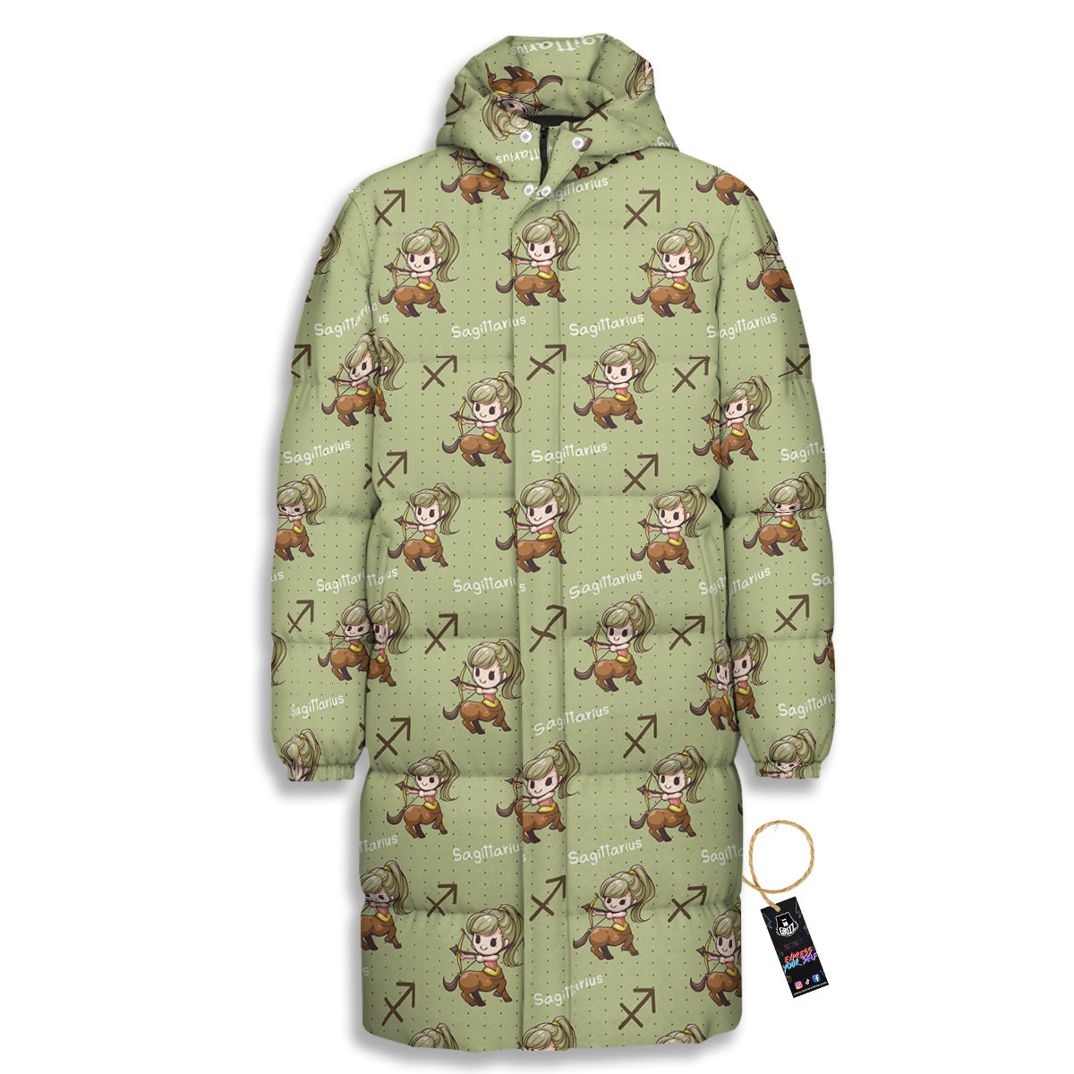 Sagittarius Cute Cartoon Print Pattern Long Down Jacket-grizzshop