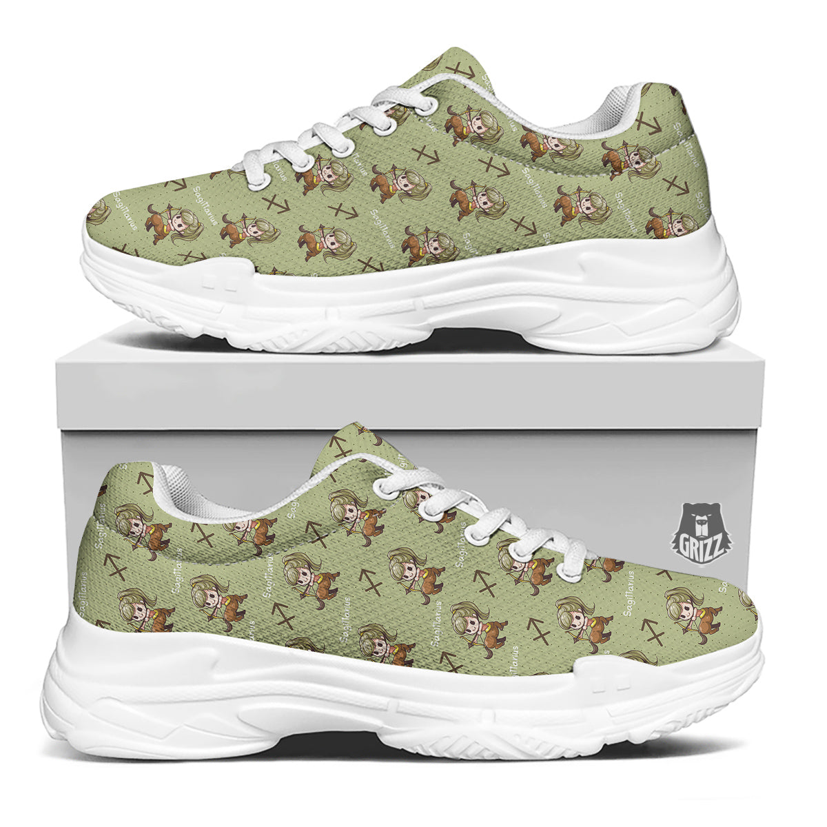 Sagittarius Cute Cartoon Print Pattern White Chunky Shoes-grizzshop