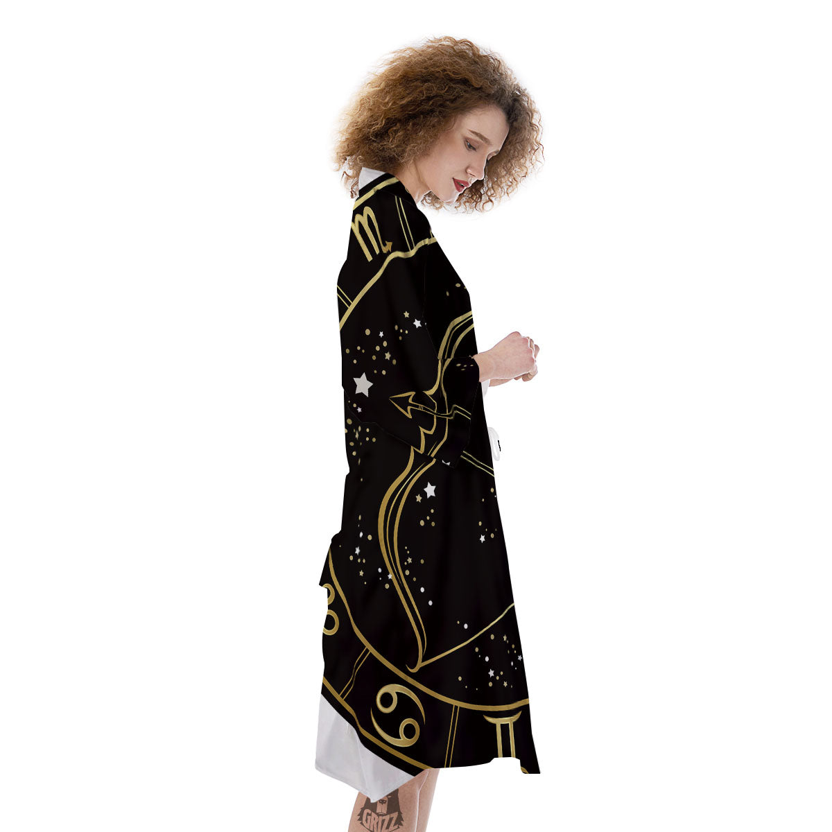 Sagittarius Sign Black And Gold Print Kimono-grizzshop