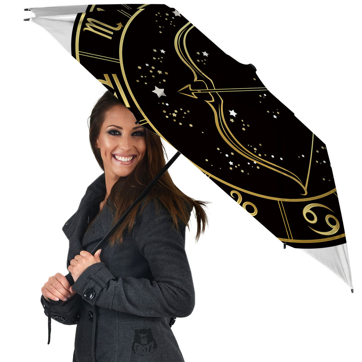 Sagittarius Sign Black And Gold Print Umbrella-grizzshop