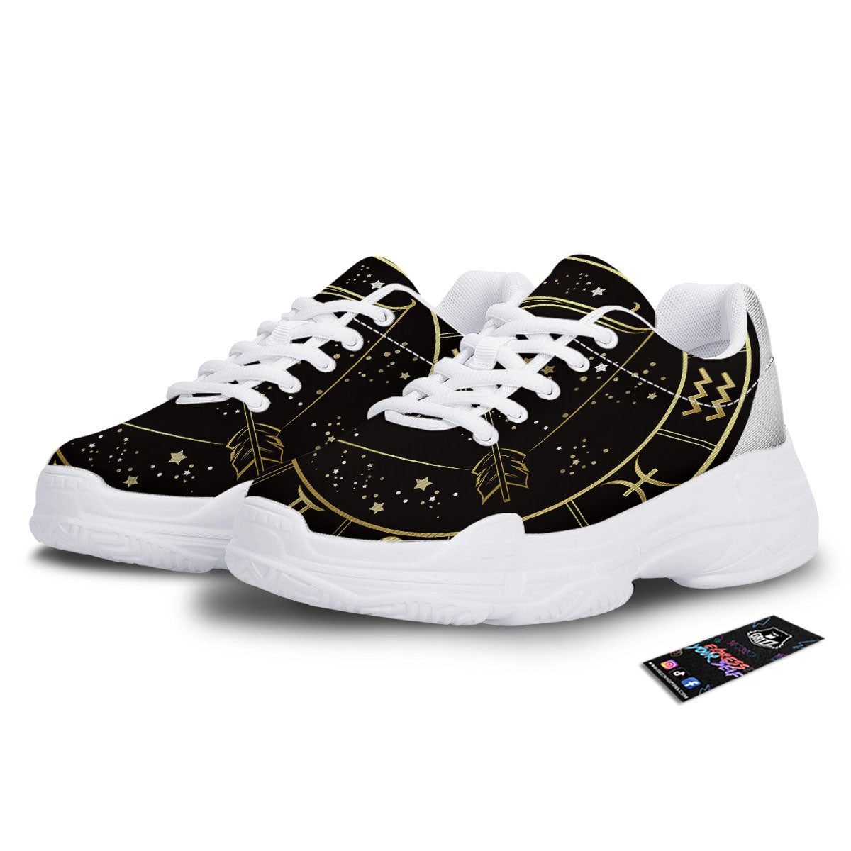Sagittarius Sign Black And Gold Print White Chunky Shoes-grizzshop