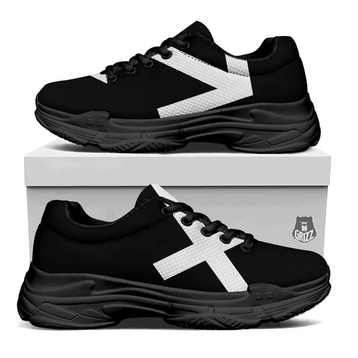Sagittarius Sign White And Black Print Black Chunky Shoes-grizzshop