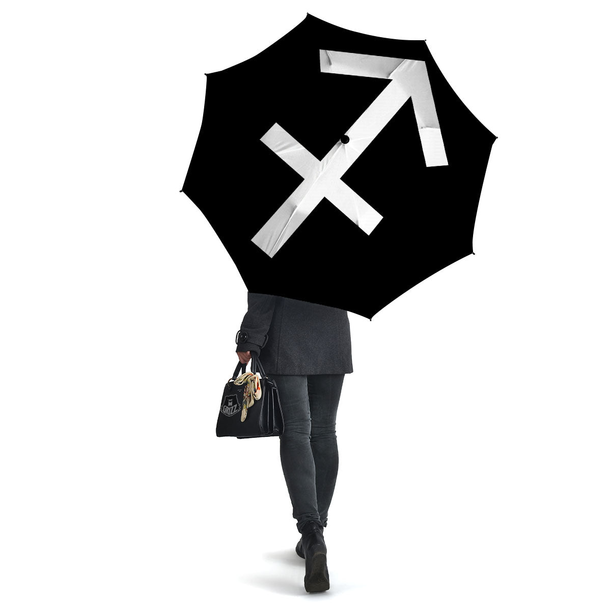 Sagittarius Sign White And Black Print Umbrella-grizzshop