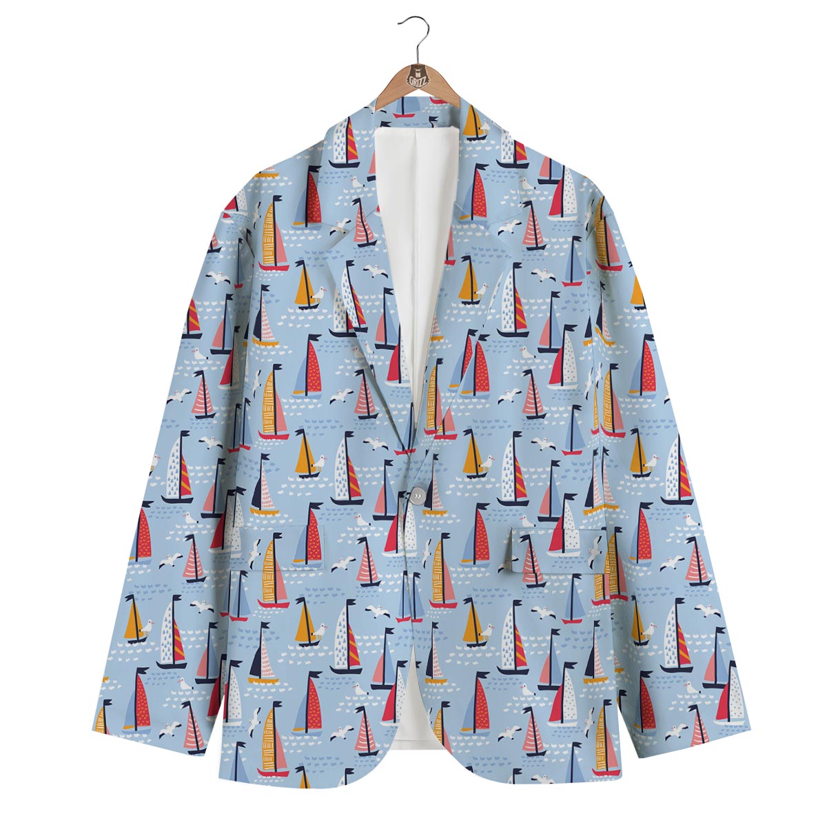 Sailboat Ocean Pattern Print Men's Blazer-grizzshop