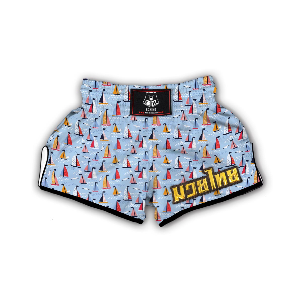 Sailboat Ocean Pattern Print Muay Thai Boxing Shorts-grizzshop