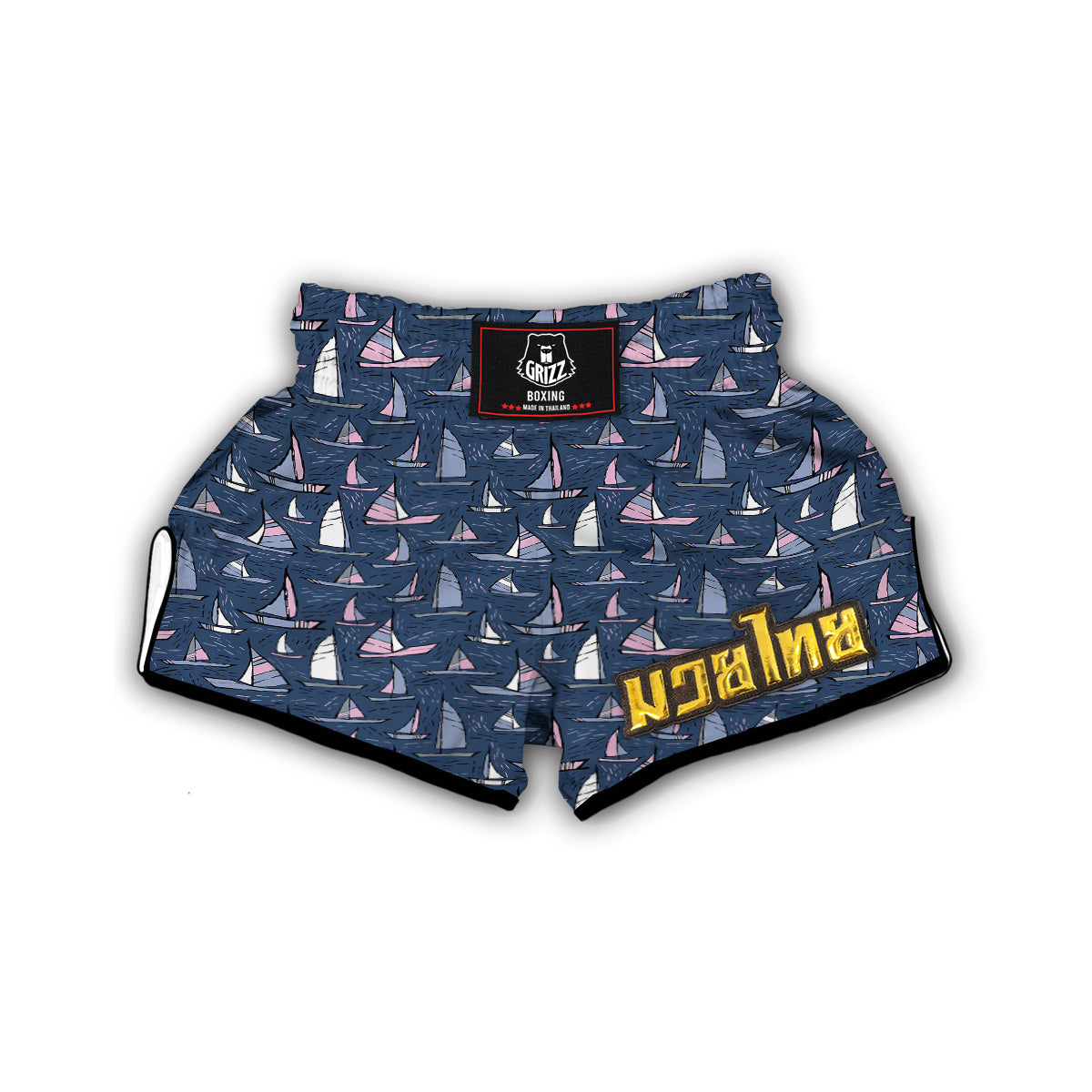 Sailing Boat Hand Drawn Print Pattern Muay Thai Boxing Shorts-grizzshop