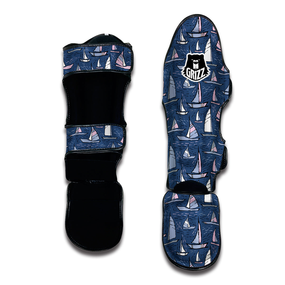 Sailing Boat Hand Drawn Print Pattern Muay Thai Shin Guards-grizzshop