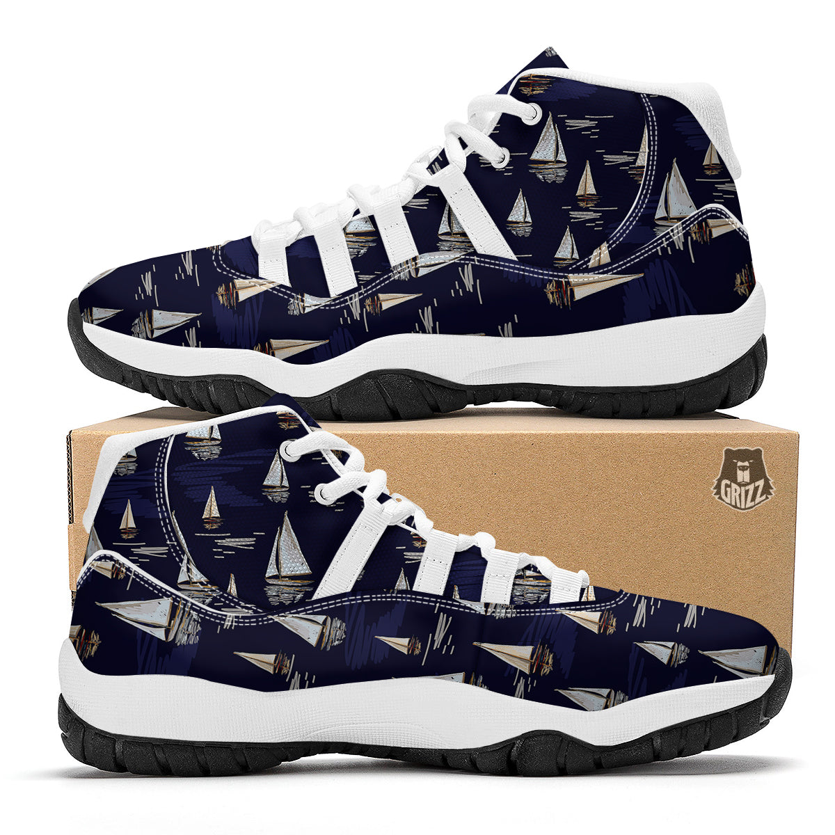 Sailing Boat Watercolor Print Pattern White Bball Shoes-grizzshop