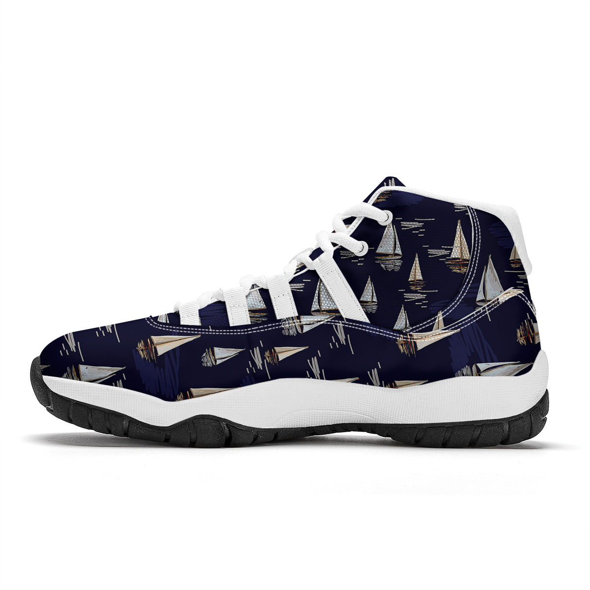 Sailing Boat Watercolor Print Pattern White Bball Shoes-grizzshop