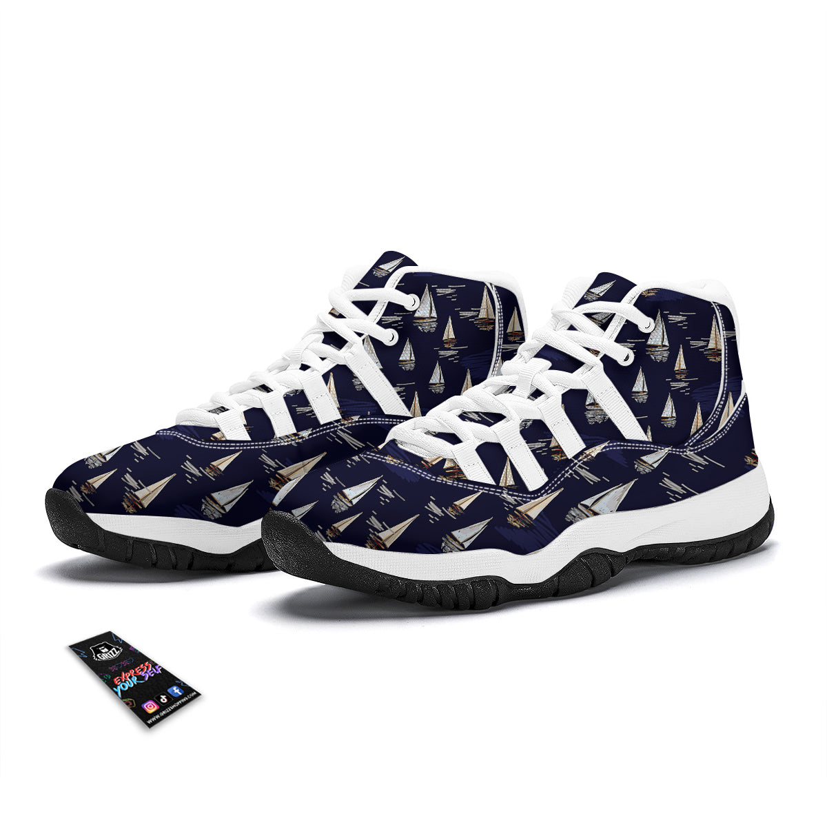 Sailing Boat Watercolor Print Pattern White Bball Shoes-grizzshop
