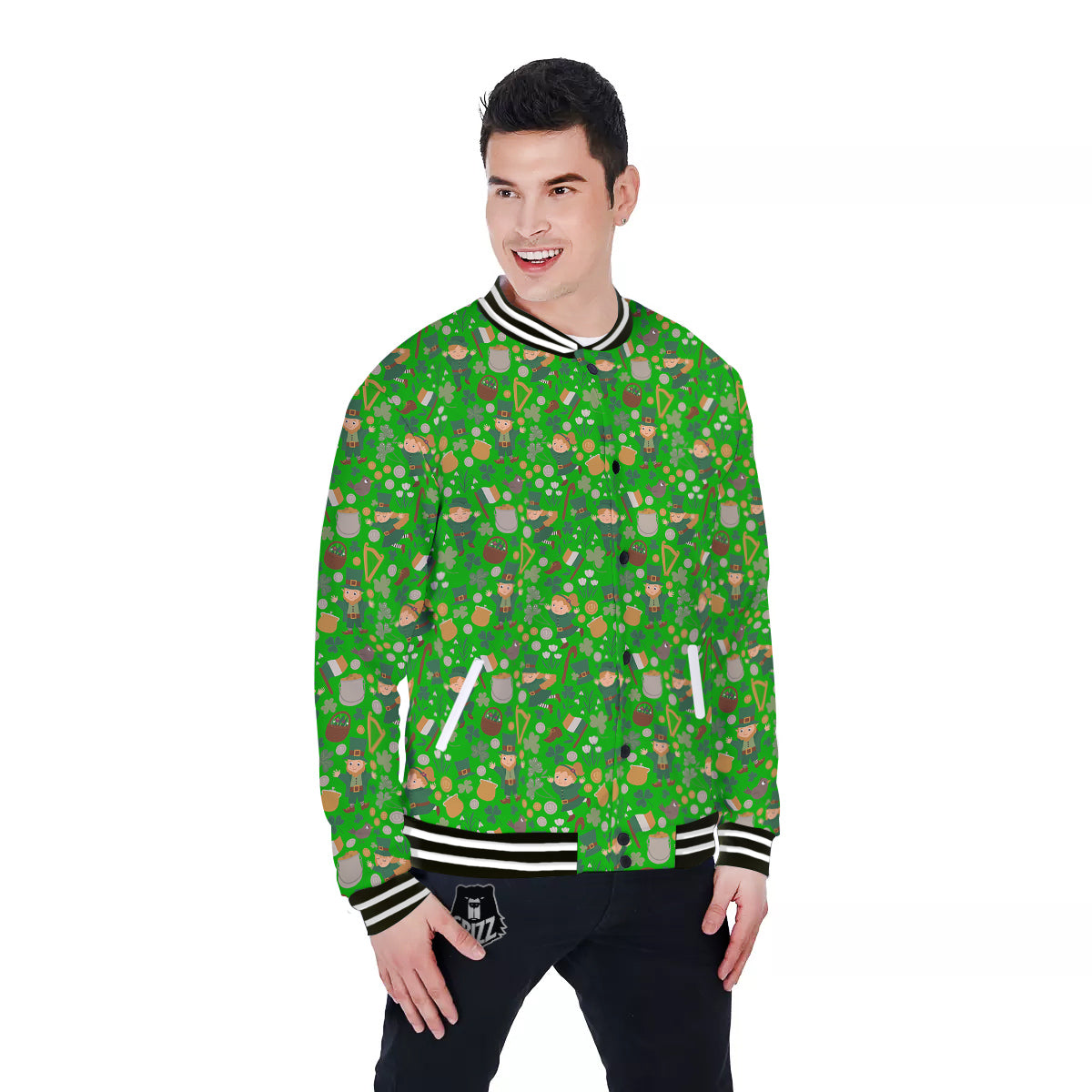 Saint Patrick's Day Cute Print Pattern Baseball Jacket-grizzshop