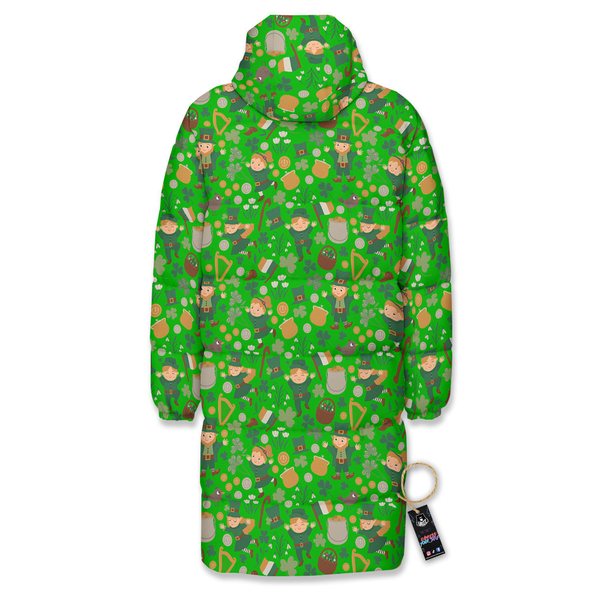 Saint Patrick's Day Cute Print Pattern Long Down Jacket-grizzshop