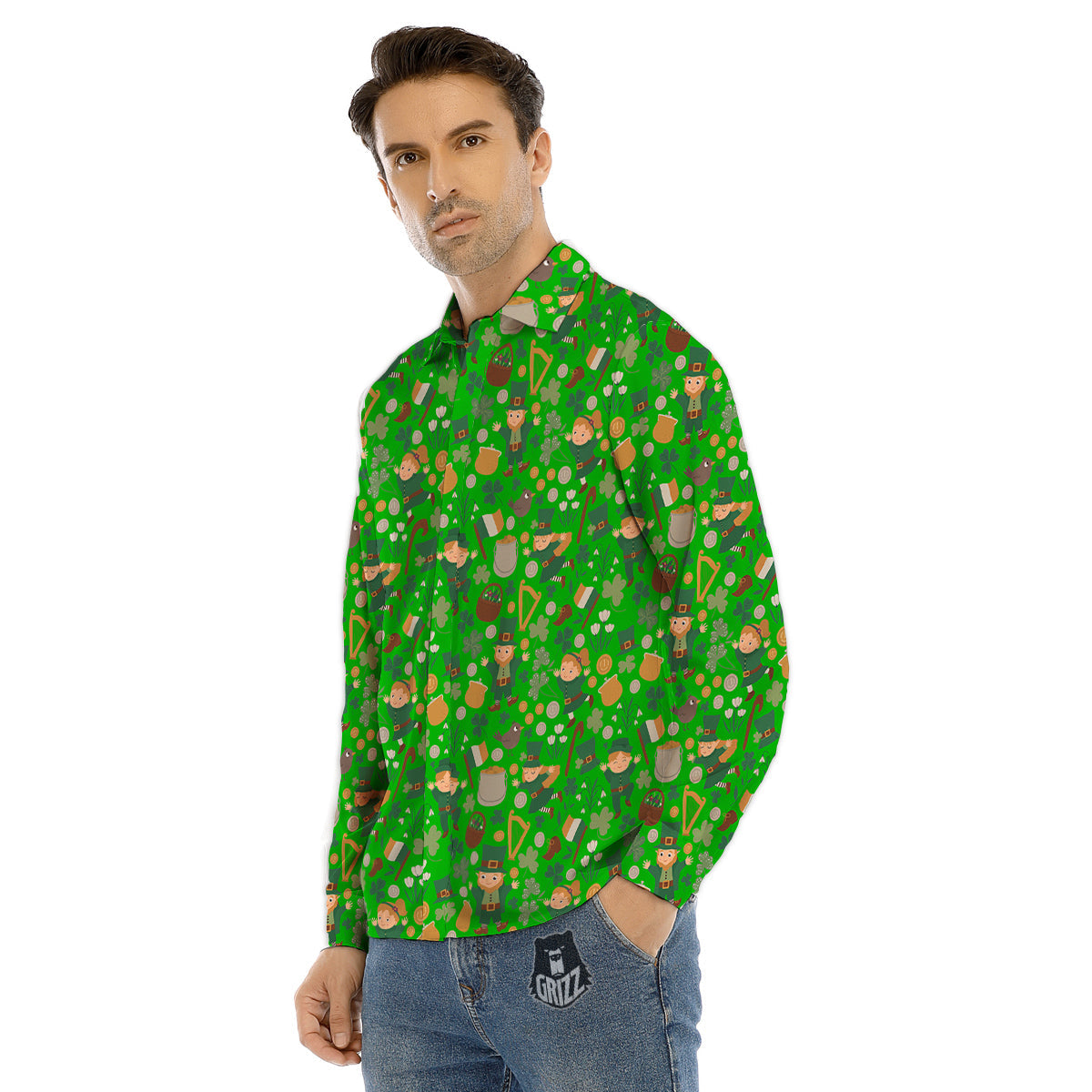 Saint Patrick's Day Cute Print Pattern Men's Dress Shirts-grizzshop