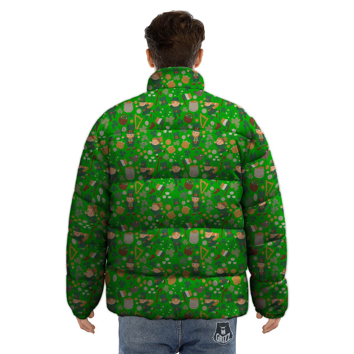 Saint Patrick's Day Cute Print Pattern Puffer Jacket-grizzshop