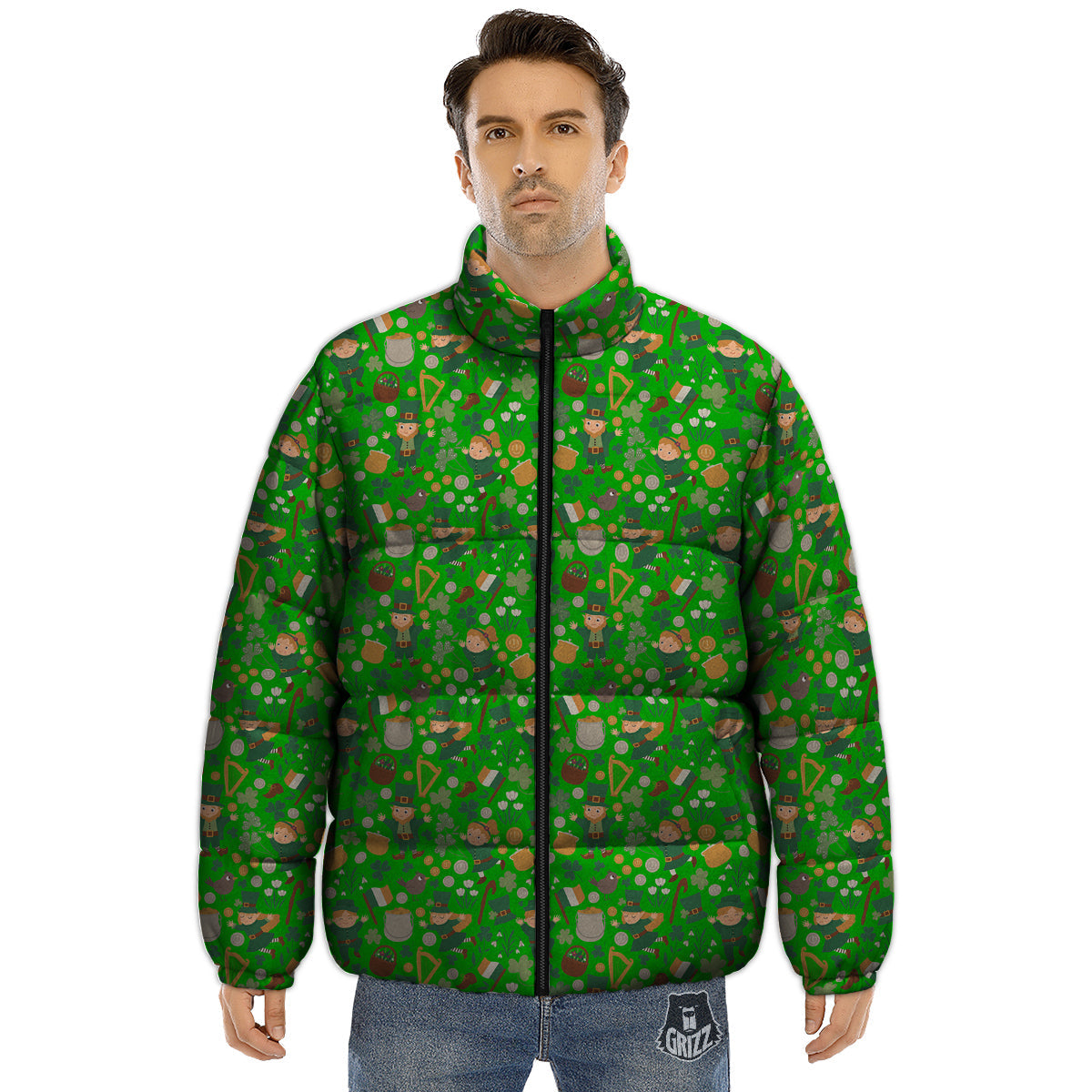 Saint Patrick's Day Cute Print Pattern Puffer Jacket-grizzshop