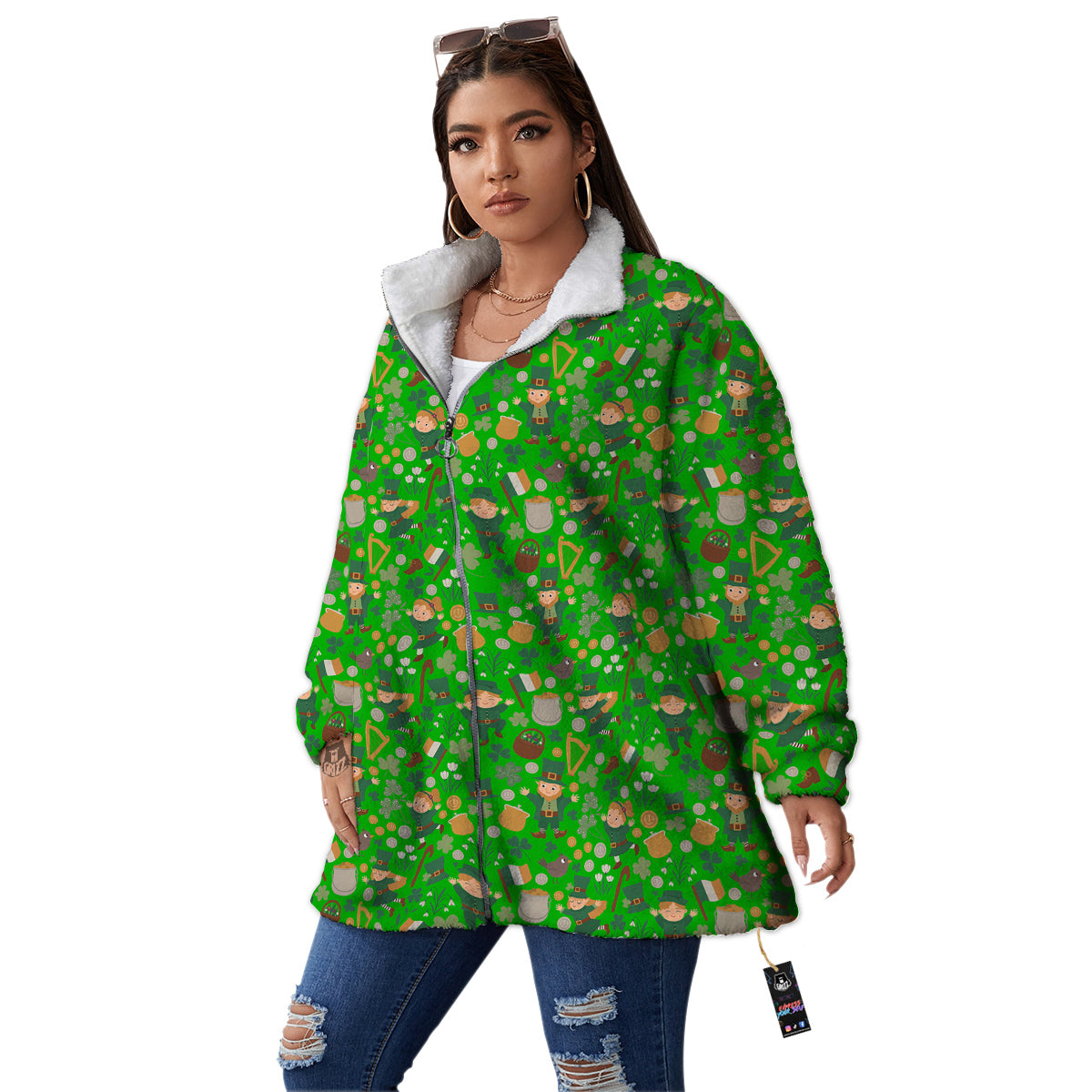 Saint Patrick's Day Cute Print Pattern Women's Sherpa Jacket-grizzshop