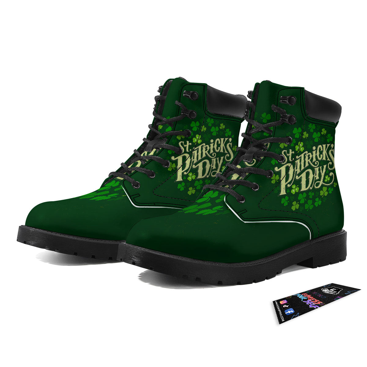 Saint Patrick's Day Green Clover Print Boots-grizzshop