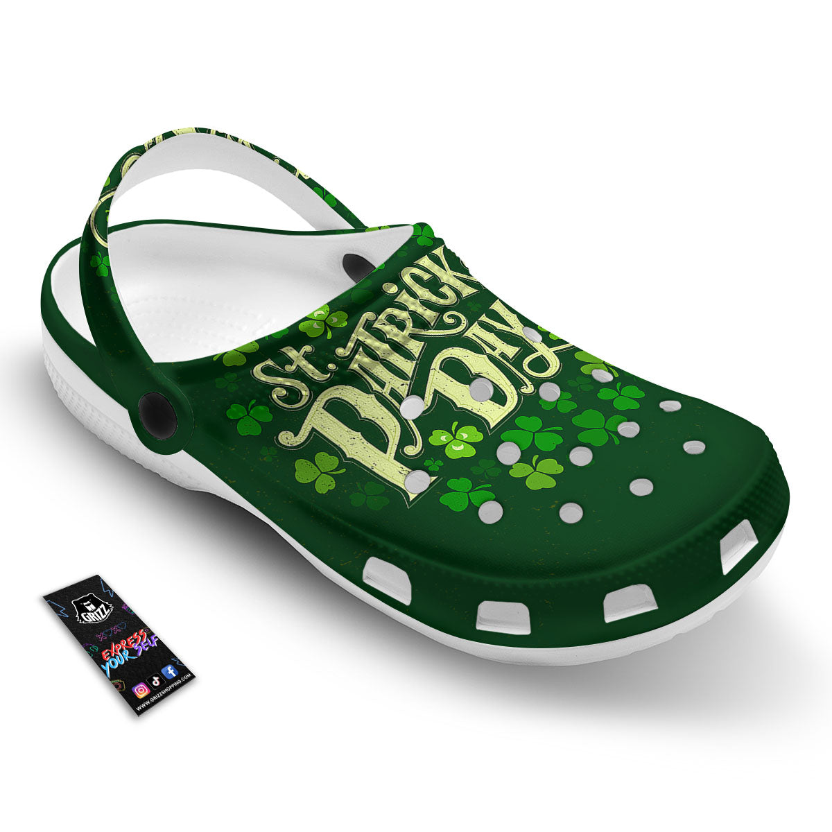 Saint Patrick's Day Green Clover Print Clog-grizzshop