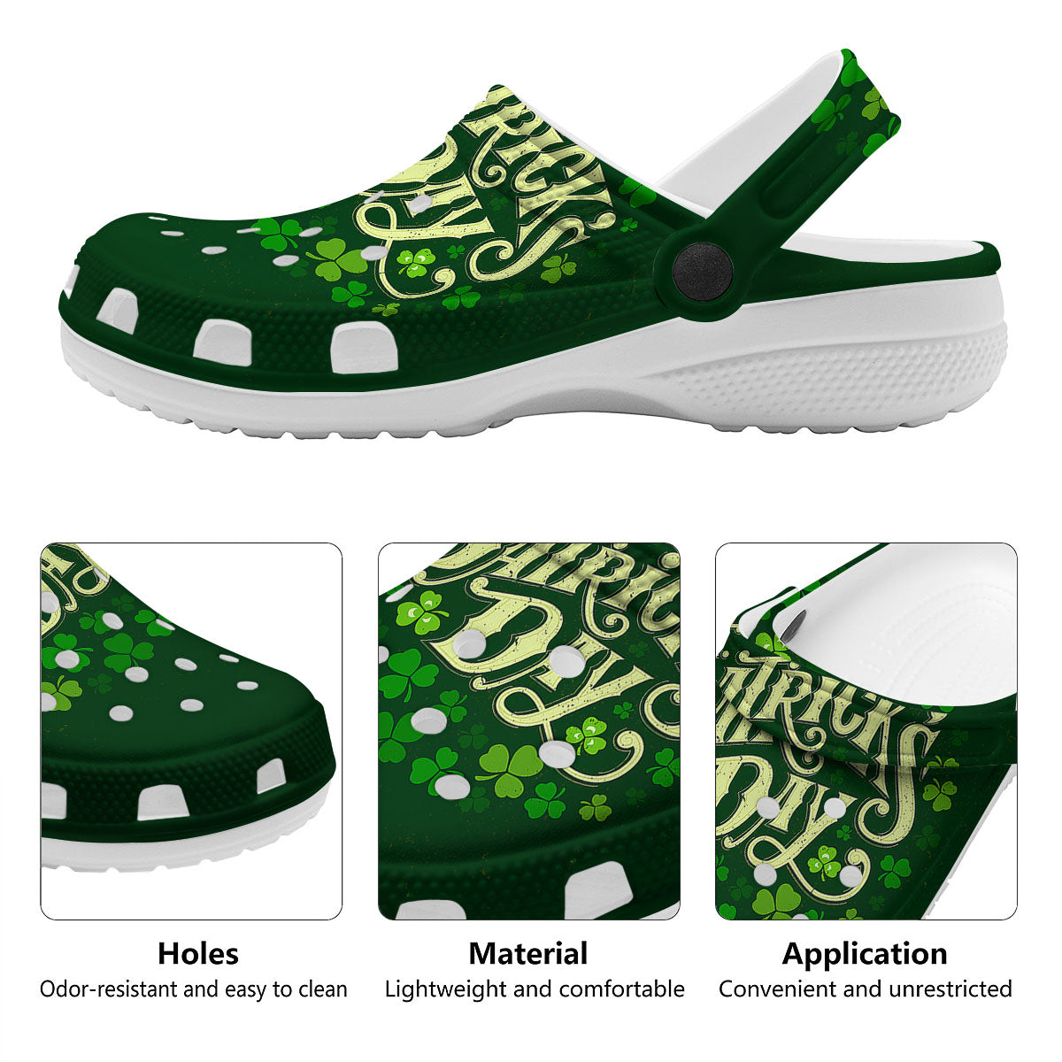 Saint Patrick's Day Green Clover Print Clog-grizzshop