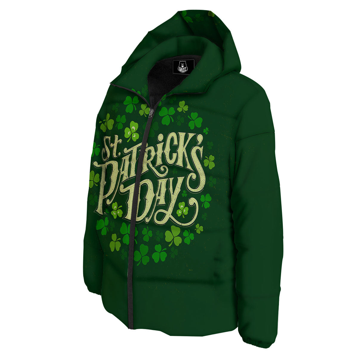 Saint Patrick's Day Green Clover Print Down Jacket-grizzshop