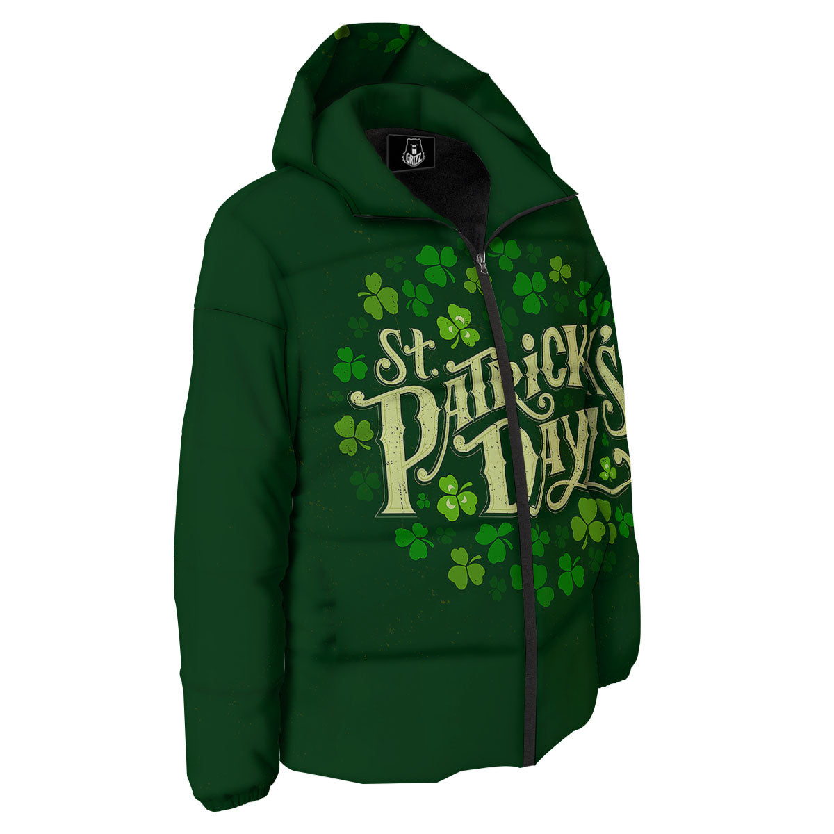 Saint Patrick's Day Green Clover Print Down Jacket-grizzshop