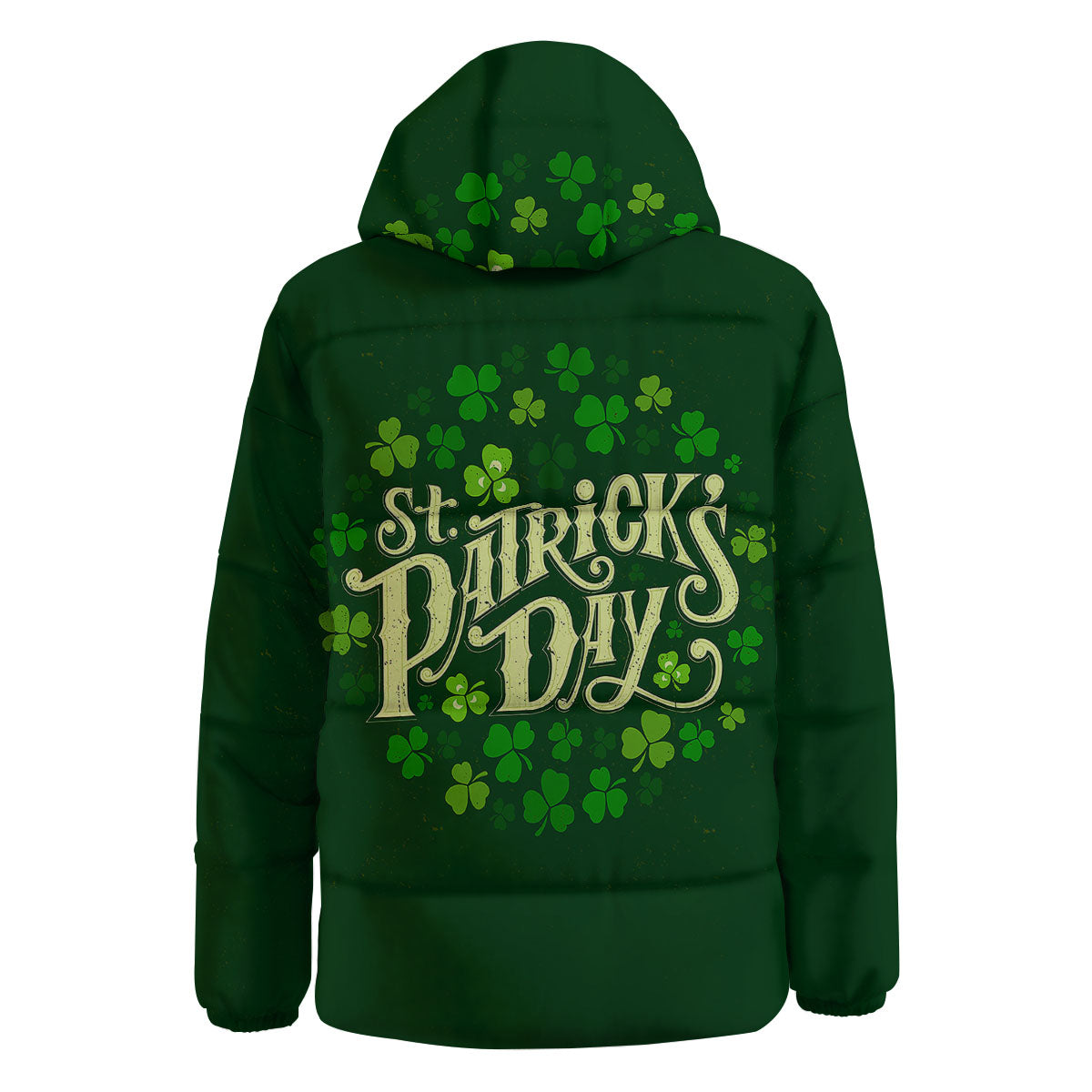 Saint Patrick's Day Green Clover Print Down Jacket-grizzshop