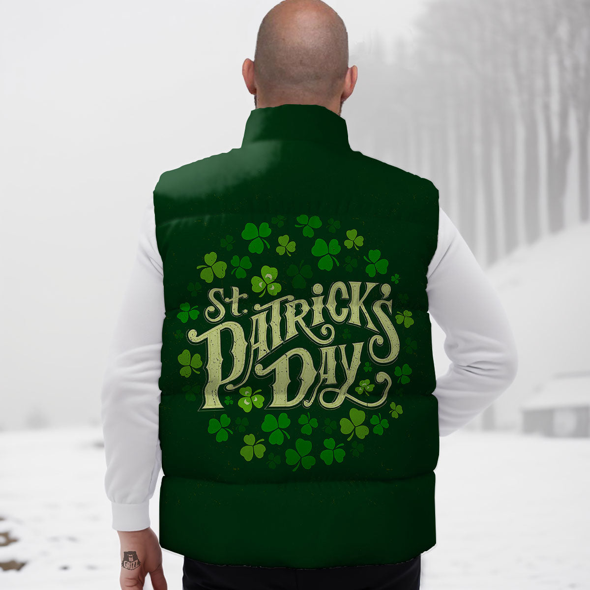 Saint Patrick's Day Green Clover Print Down Vest