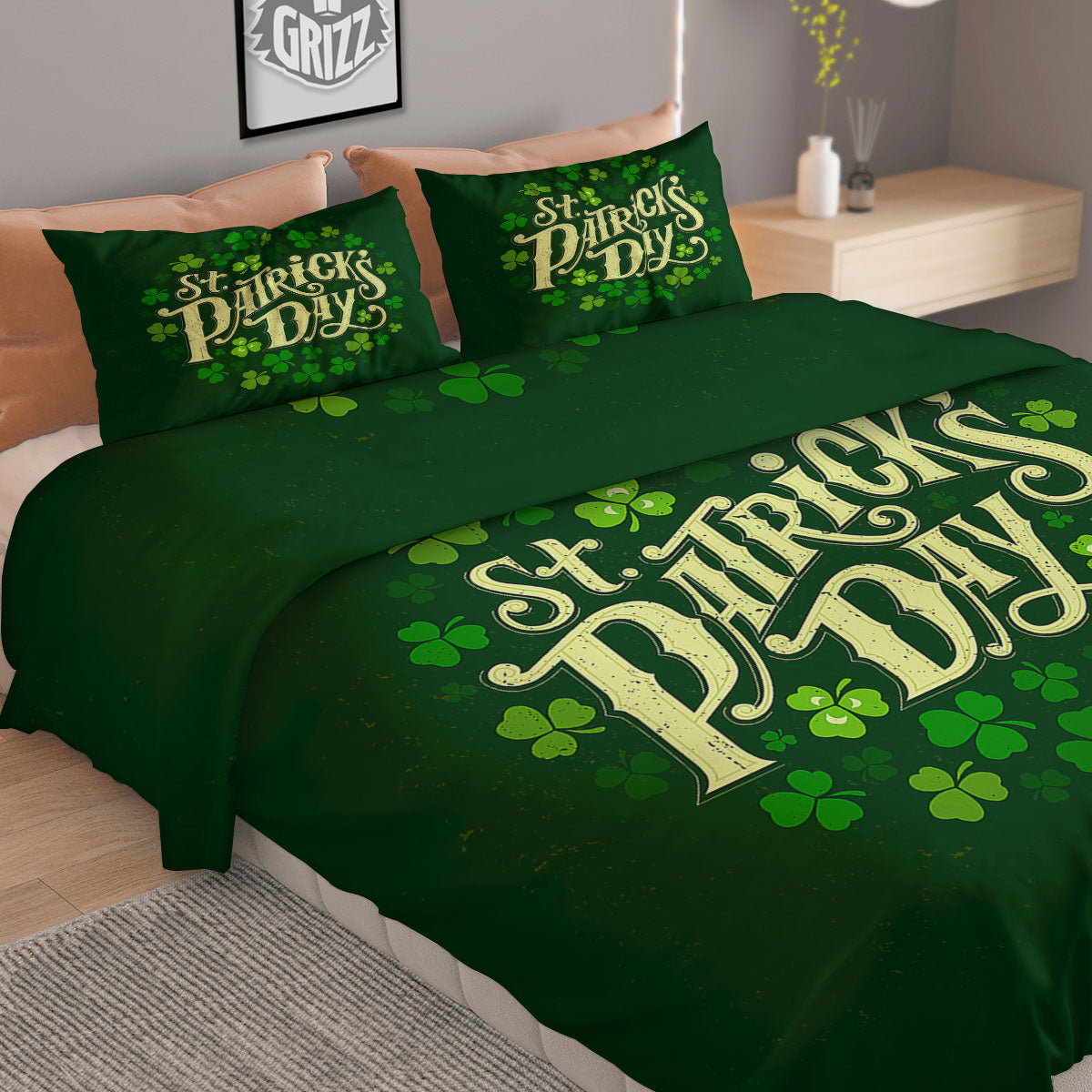 Saint Patrick's Day Green Clover Print Duvet Cover Bedding Set