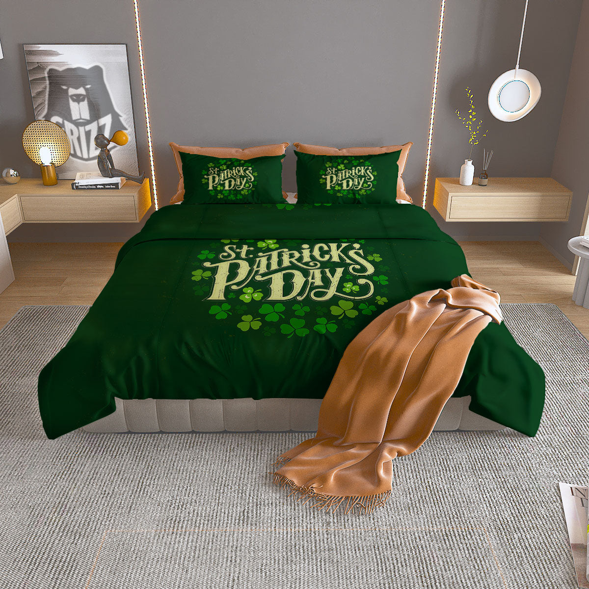 Saint Patrick's Day Green Clover Print Duvet Cover Bedding Set