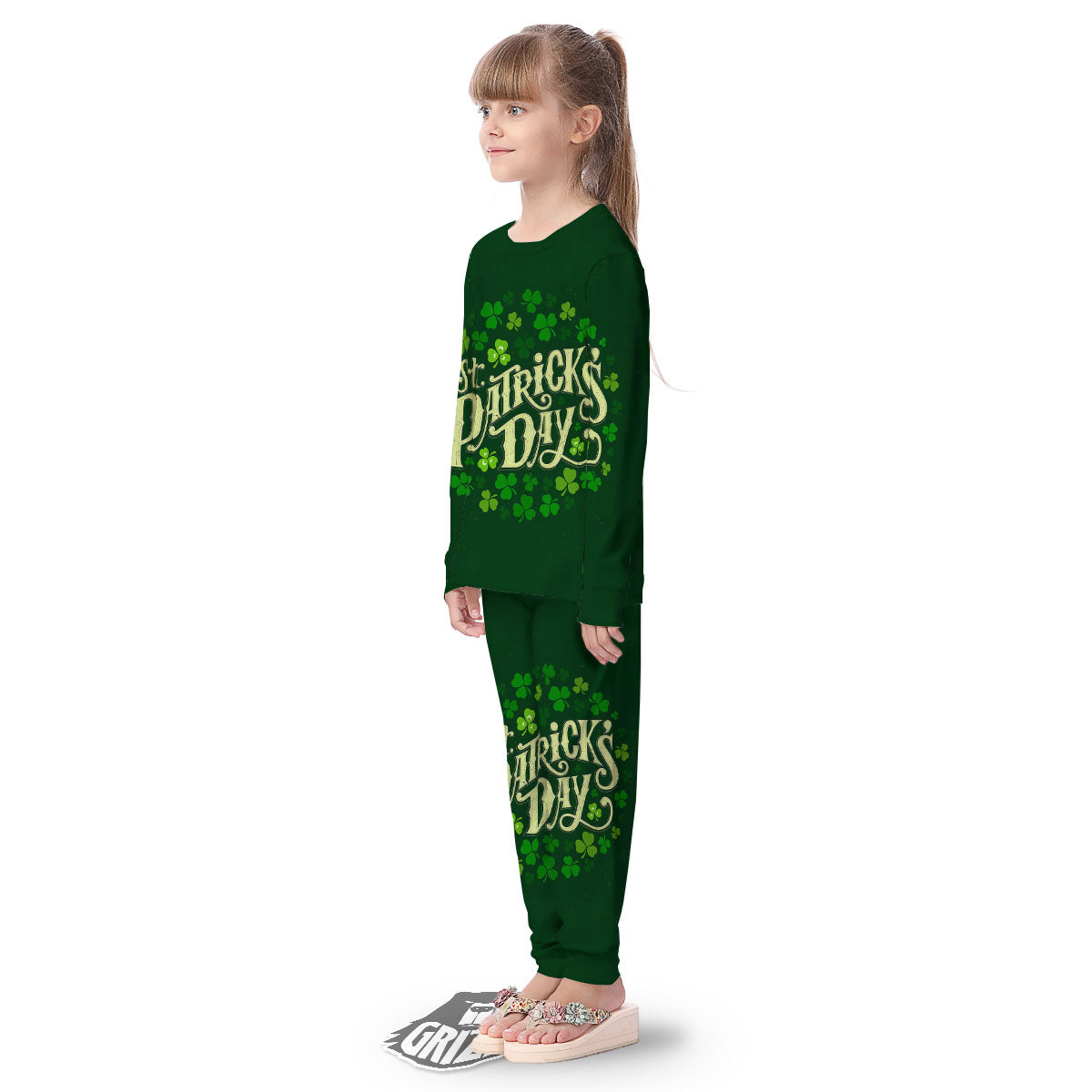 Saint Patrick's Day Green Clover Print Kid's Pajamas-grizzshop