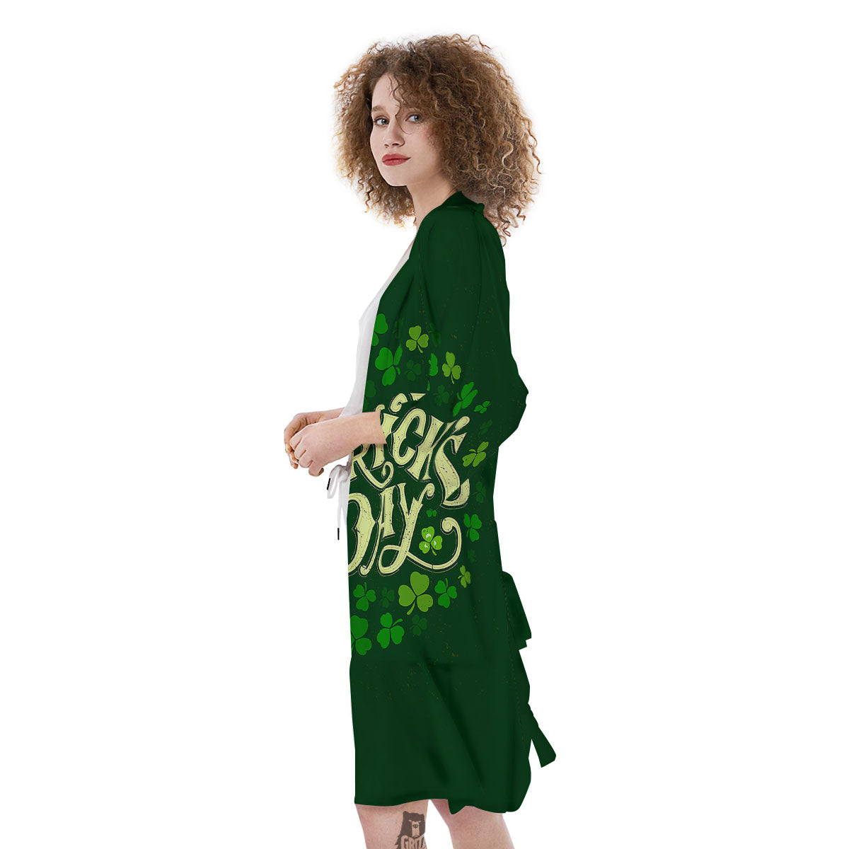 Saint Patrick's Day Green Clover Print Kimono-grizzshop