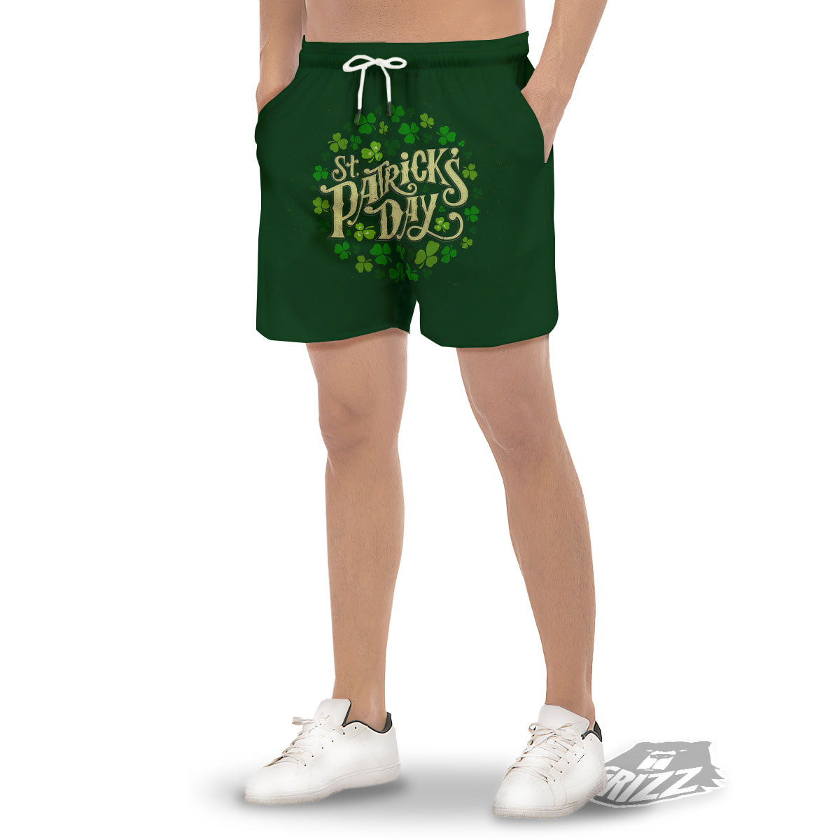 Saint Patrick's Day Green Clover Print Men's Gym Shorts-grizzshop