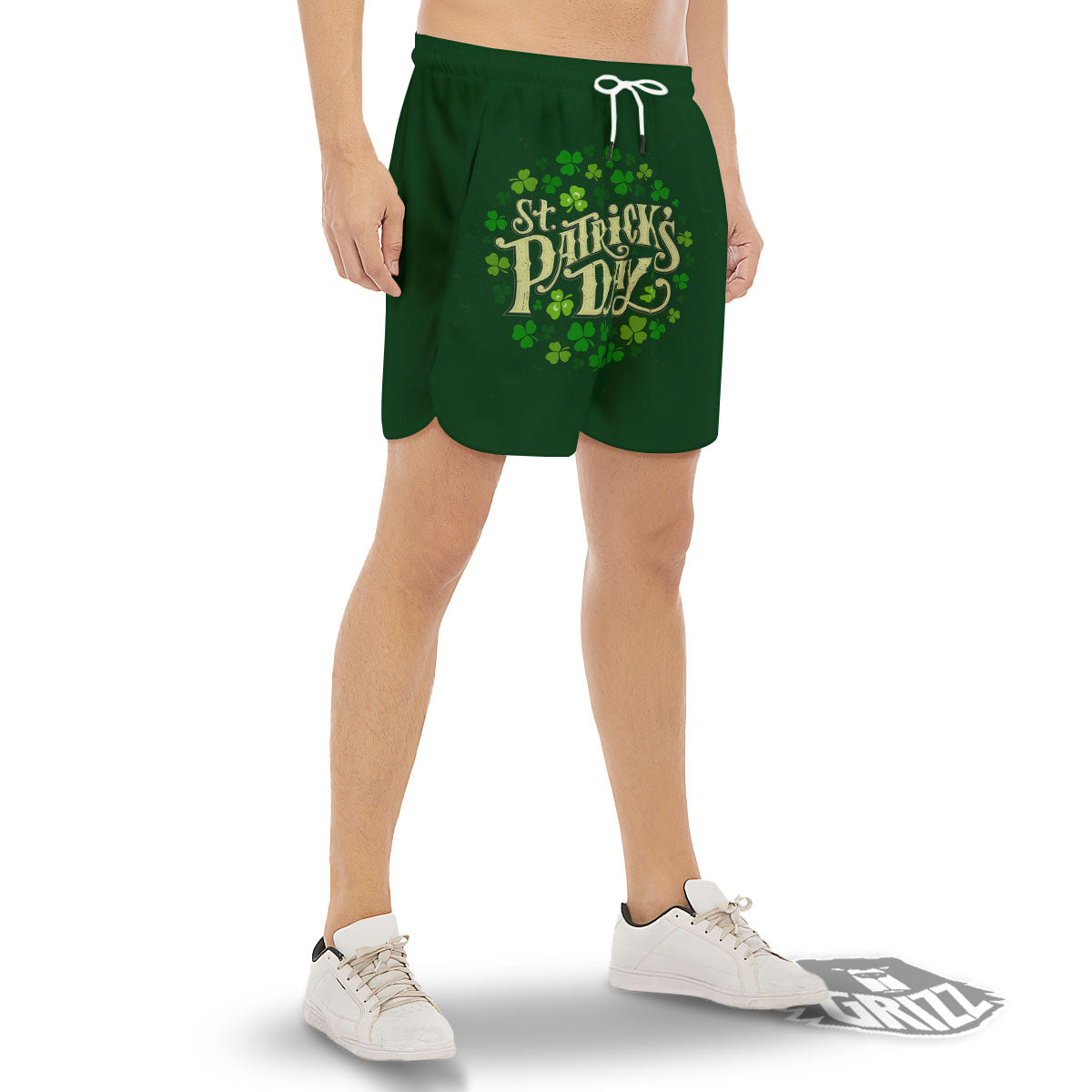 Saint Patrick's Day Green Clover Print Men's Gym Shorts-grizzshop
