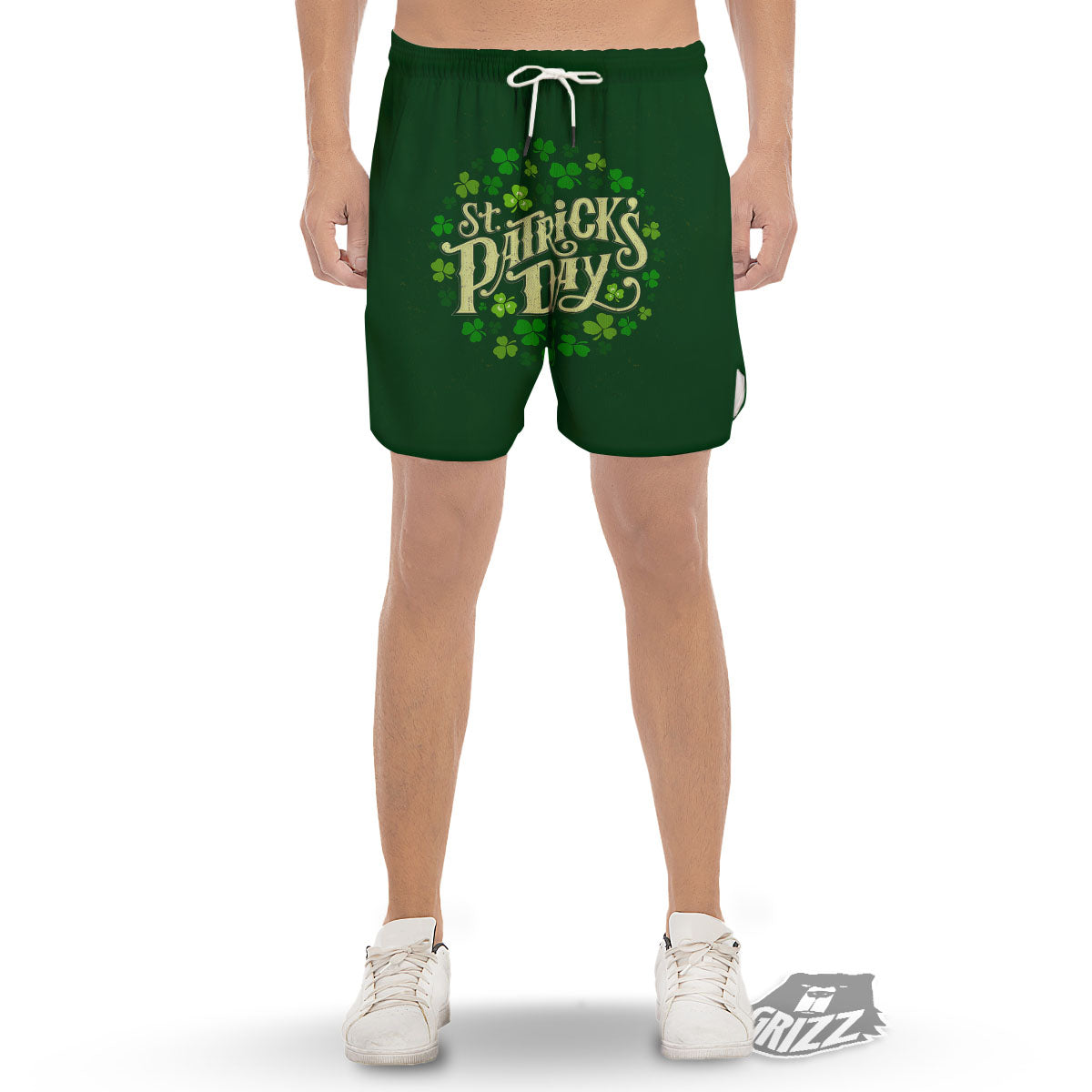 Saint Patrick's Day Green Clover Print Men's Gym Shorts-grizzshop