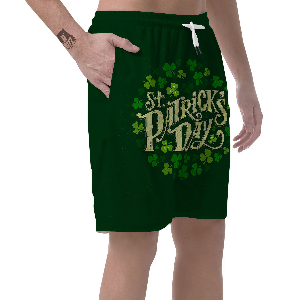 Saint Patrick's Day Green Clover Print Men's Shorts-grizzshop