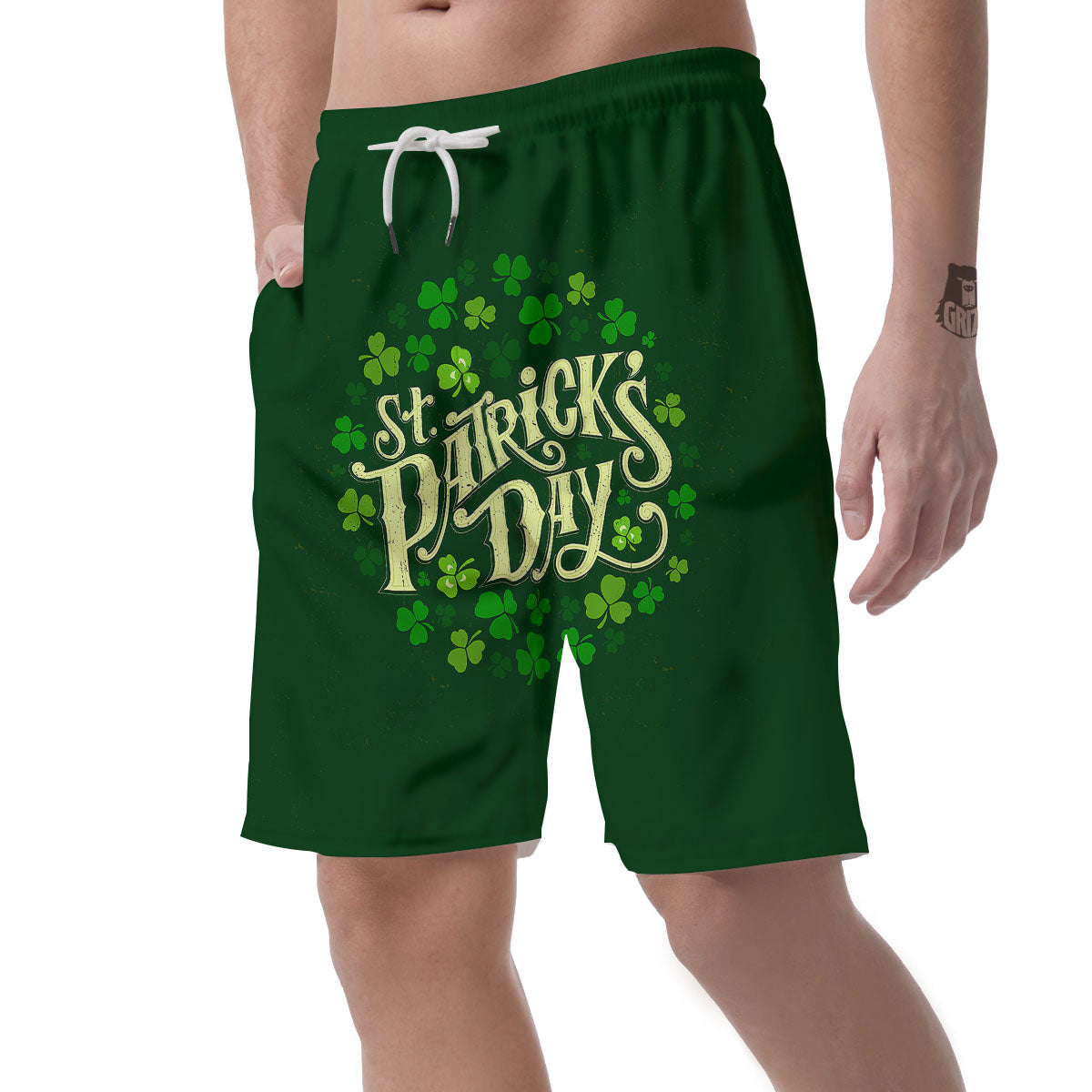 Saint Patrick's Day Green Clover Print Men's Shorts-grizzshop