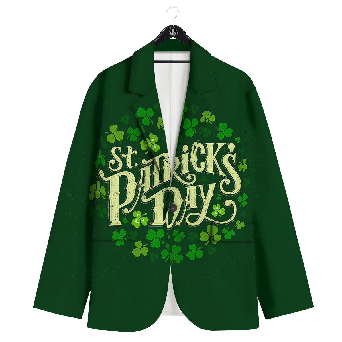 Saint Patrick's Day Green Clover Print Men's Sport Coat-grizzshop