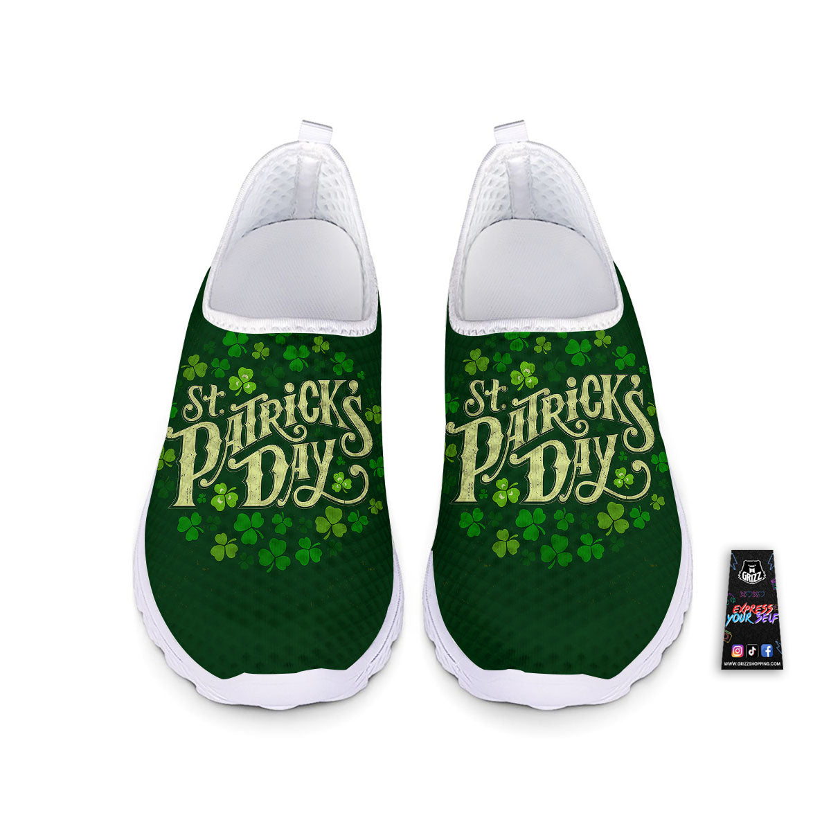 Saint Patrick's Day Green Clover Print Nurse Shoes-grizzshop