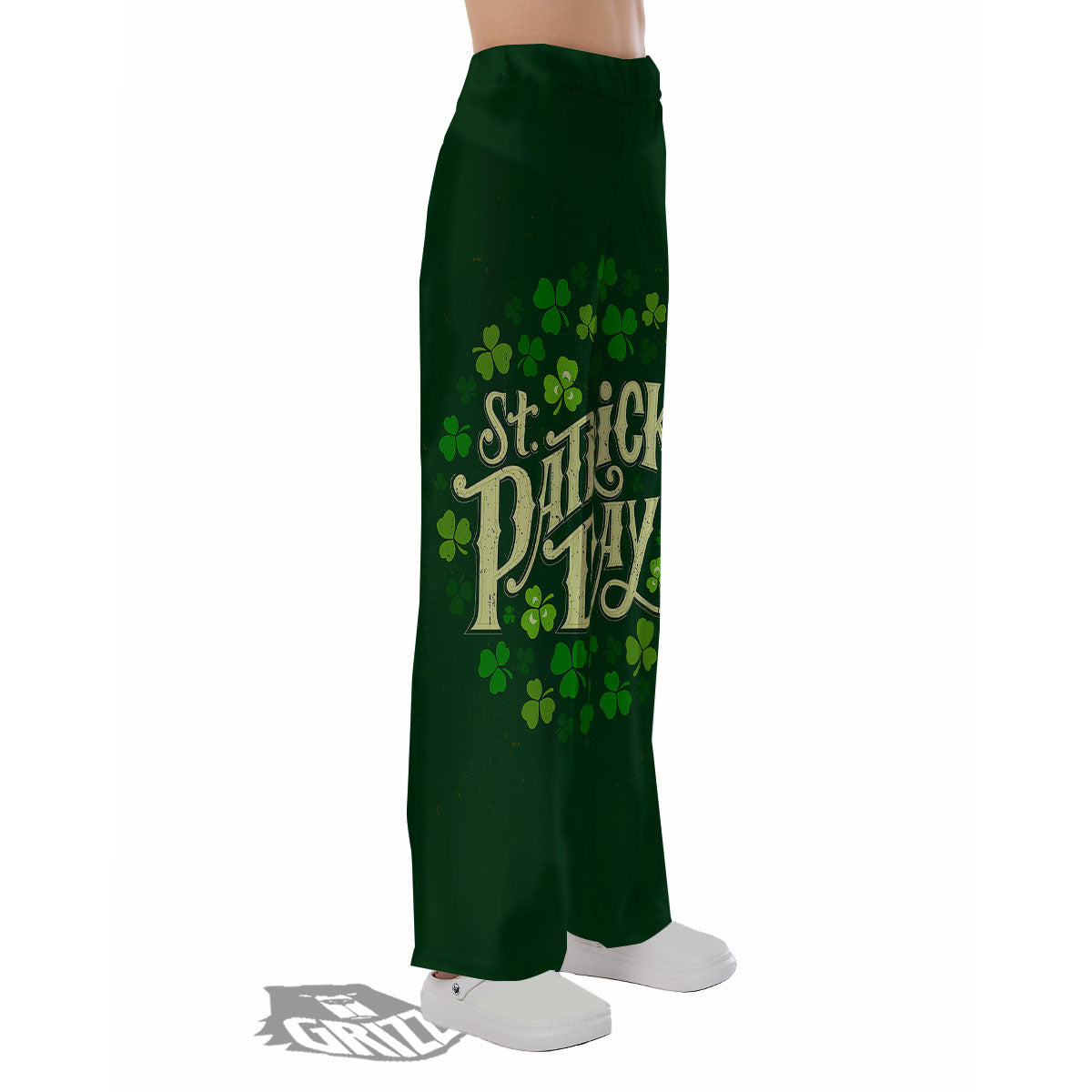 Saint Patrick's Day Green Clover Print Pajama Pants-grizzshop