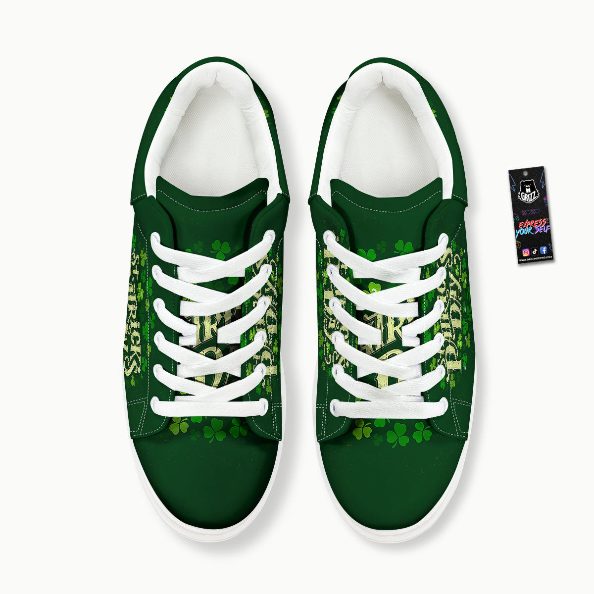 Saint Patrick's Day Green Clover Print Platform Shoes-grizzshop