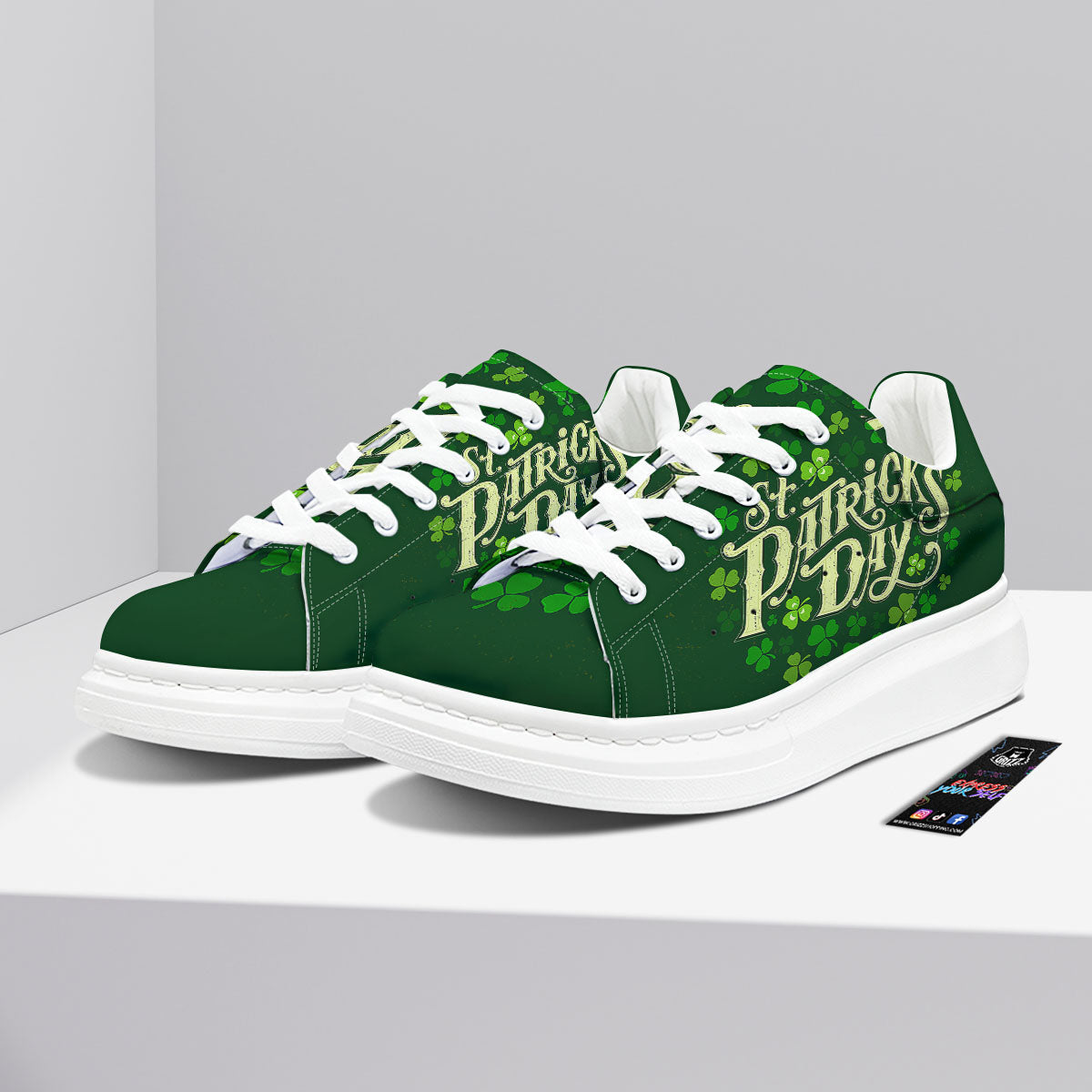 Saint Patrick's Day Green Clover Print Platform Shoes-grizzshop