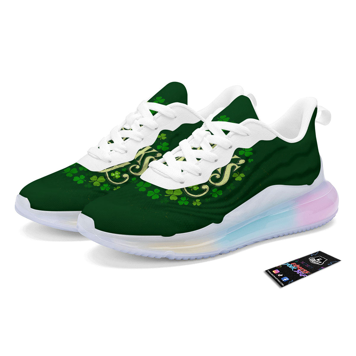 Saint Patrick's Day Green Clover Print Running Sneakers-grizzshop