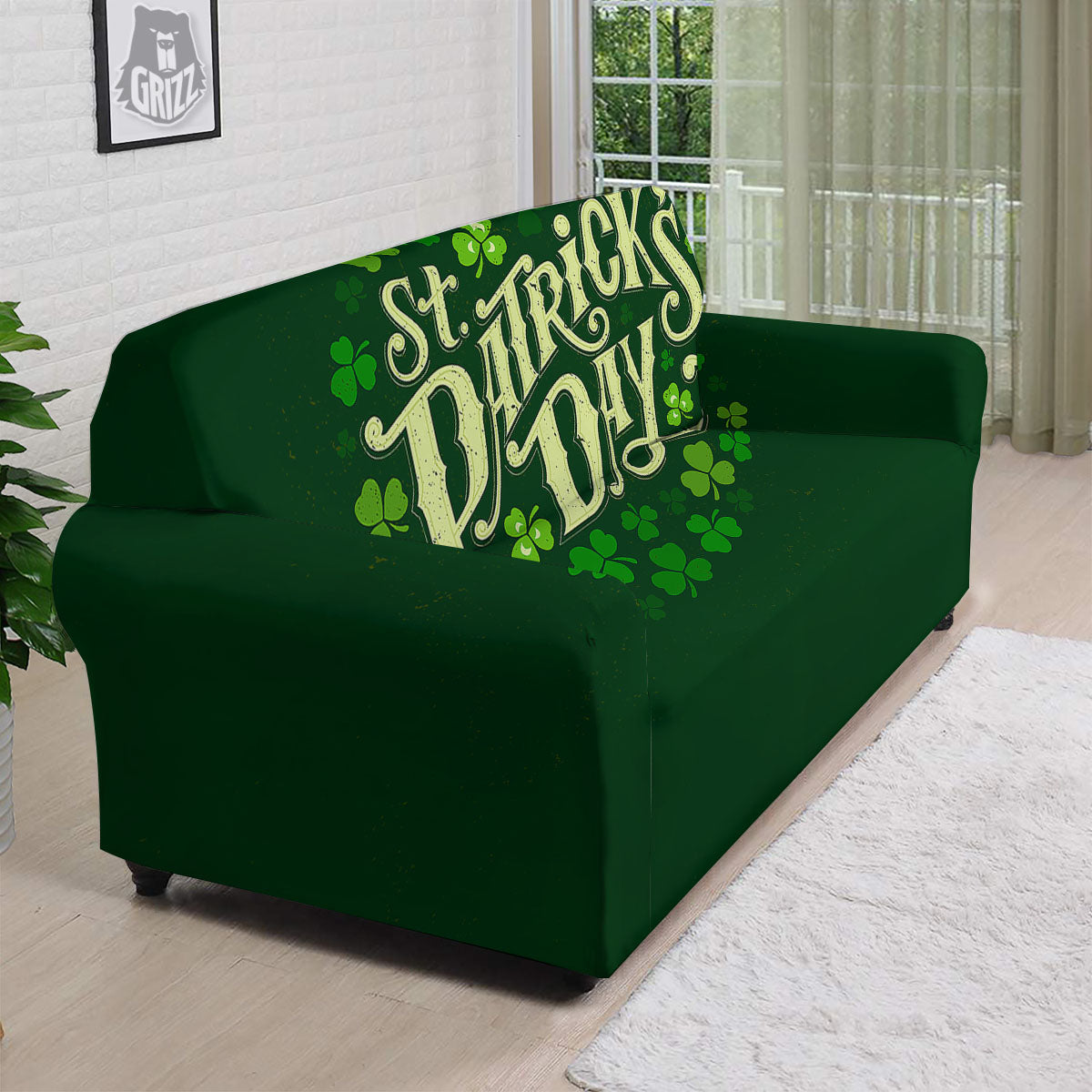 Saint Patrick's Day Green Clover Print Sofa Cover-grizzshop